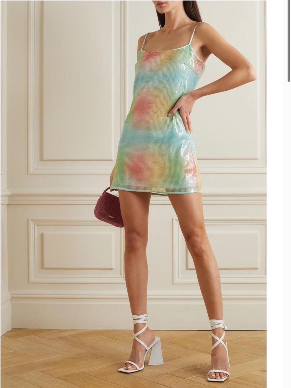 STAUD Jenny Pastel Sequined Mini Dress Size Small